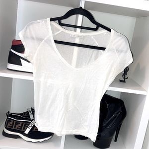 ZARA white cropped t-shirt, v-neck